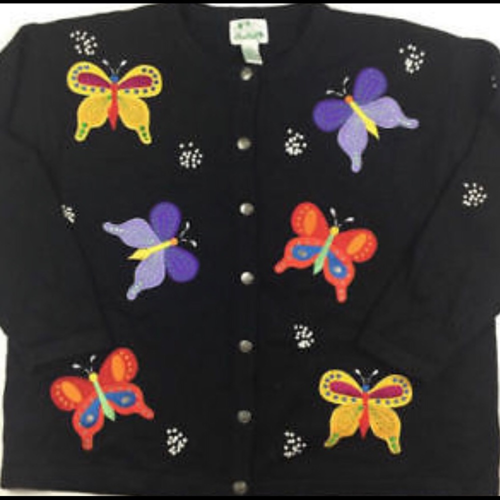 QUACKER FACTORY BUTTERFLY 🦋 BLACK CARDIGAN 2X